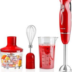 Blender Hand Immersion Electric Mixer 2 Speed with Stainless Steel Blades Red